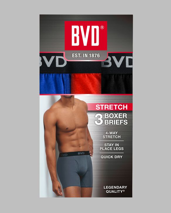 BVD® Men's Cotton Stretch Boxer Briefs, Assorted 3 Pack Assorted