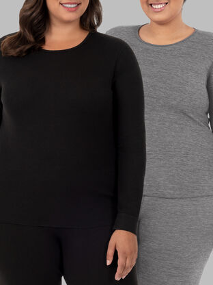 Women's Plus Size Crew Neck Waffle Thermal Top, 2 Pack 