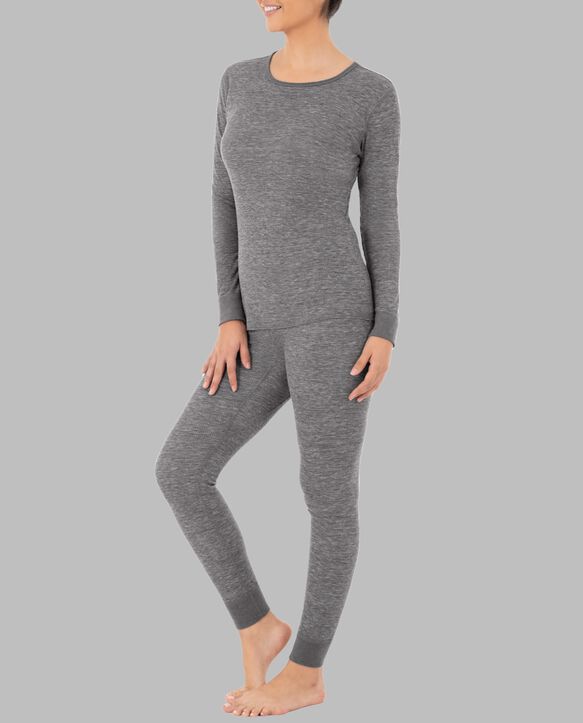 Women's Thermal Crew Top and Bottom, 2 Piece Set SMOKE INJECTION HEATHER/ SMOKE INJECTION HEATHER