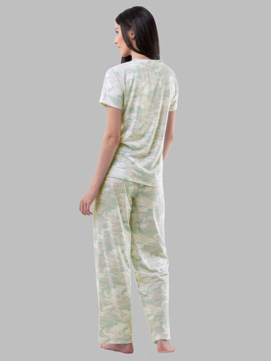 Women's Soft & Breathable V-Neck T-shirt and Pants, 2-Piece Pajama Set WARM GREY CAMO