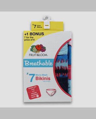 Girl's Breathable Assorted Micro-Mesh Bikini Underwear, 6+1 Bonus Pack 