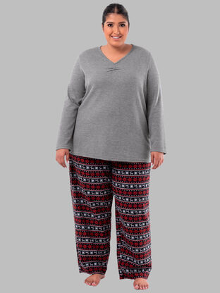 Women's Plus Flannel Top and Bottom, 2 Piece Pajama Set 