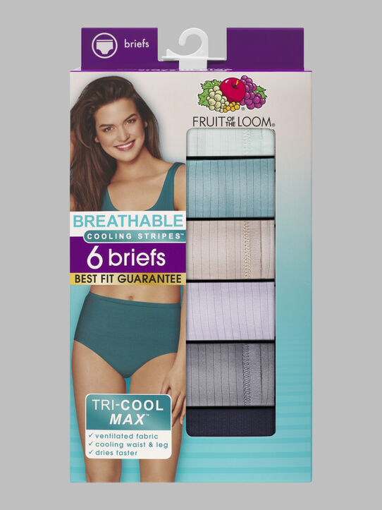 Women's Breathable Cooling Stripe™ Brief Panty, Assorted 6 Pack