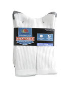 Men's Breathable Cotton Crew Socks, 6 Pack, Size 6-12 WHITE