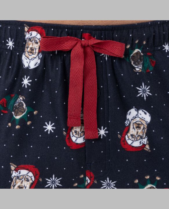 Fruit of the Loom Men's Holiday and Plaid Microfleece Sleep Pant, 2 Pack SANTA DOG/BLUE PLAID