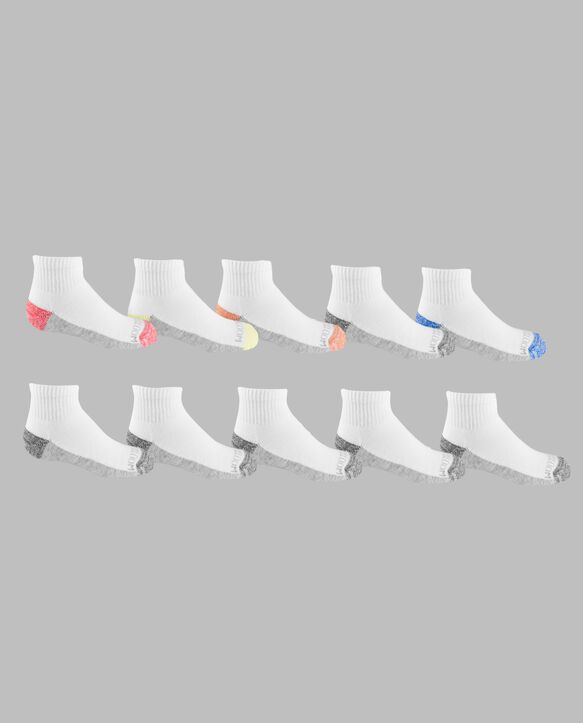 Boys' Cushioned Ankle Socks Pack, 10 Pack, Size 6-12 WHITE/BLUE, WHITE/BLACK, WHITE/GREY, WHITE/RED, WH