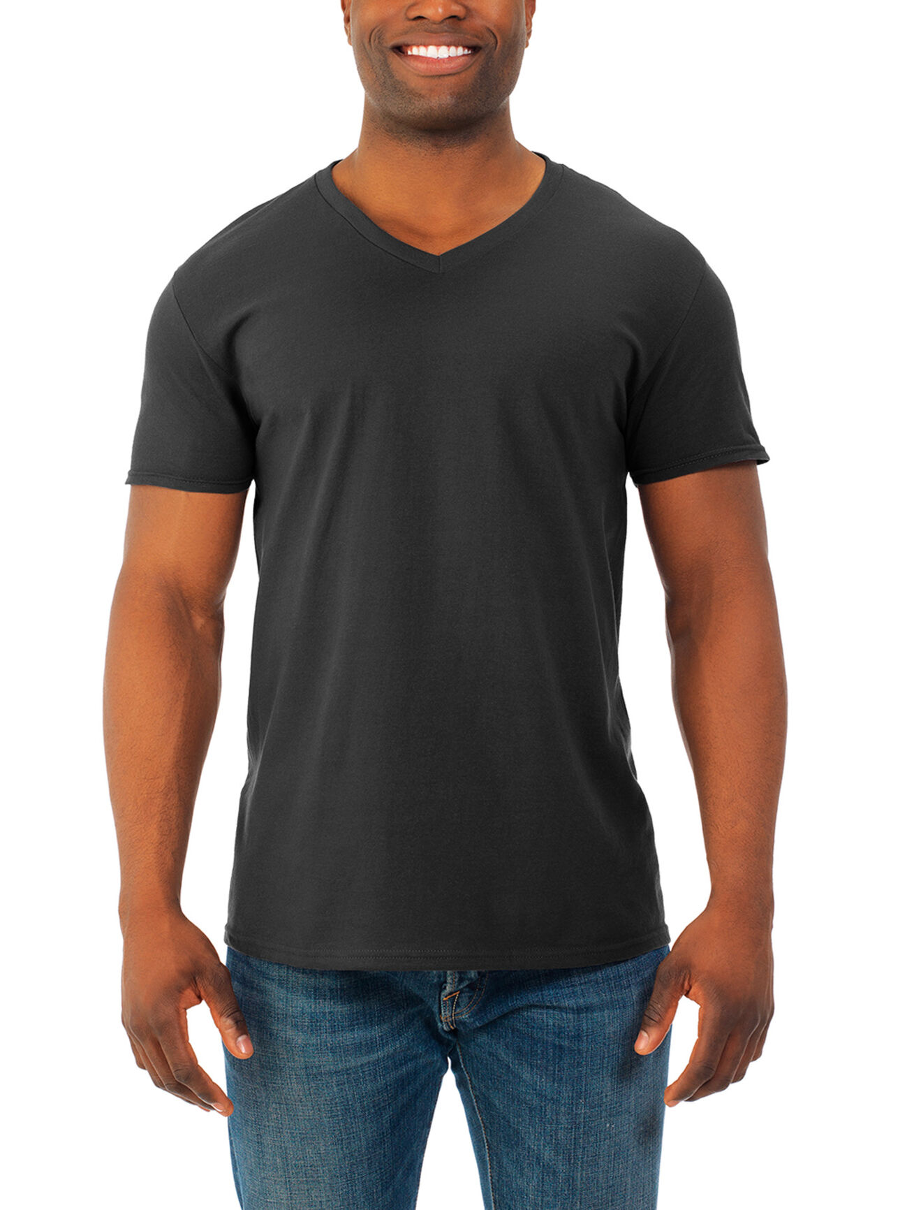 Men's Soft Short Sleeve V-Neck T-Shirt, Extended Sizes 4 Pack Black