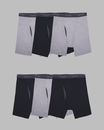 Men's CoolZone® Fly Boxer Briefs, Black and Grey 6 Pack 