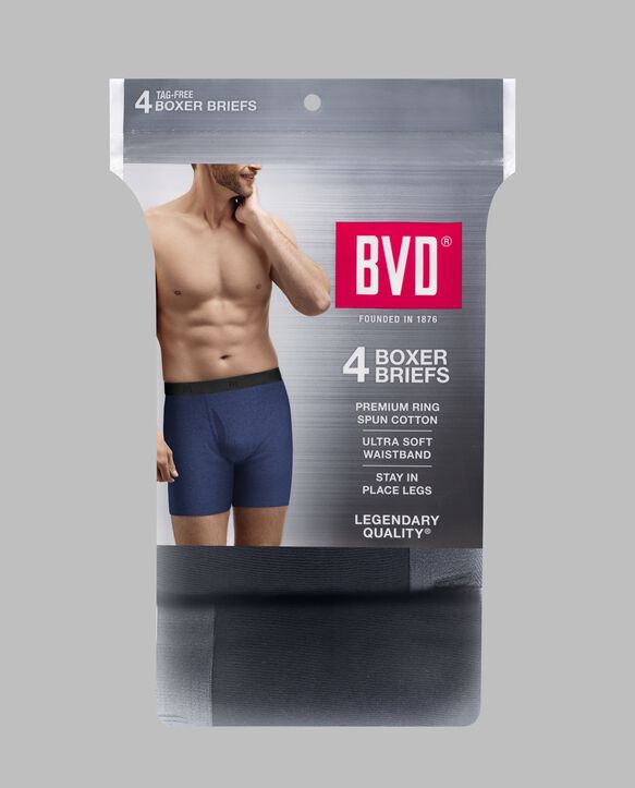 BVD® Men's Boxer Briefs, Black and Gray 4 Pack Assorted