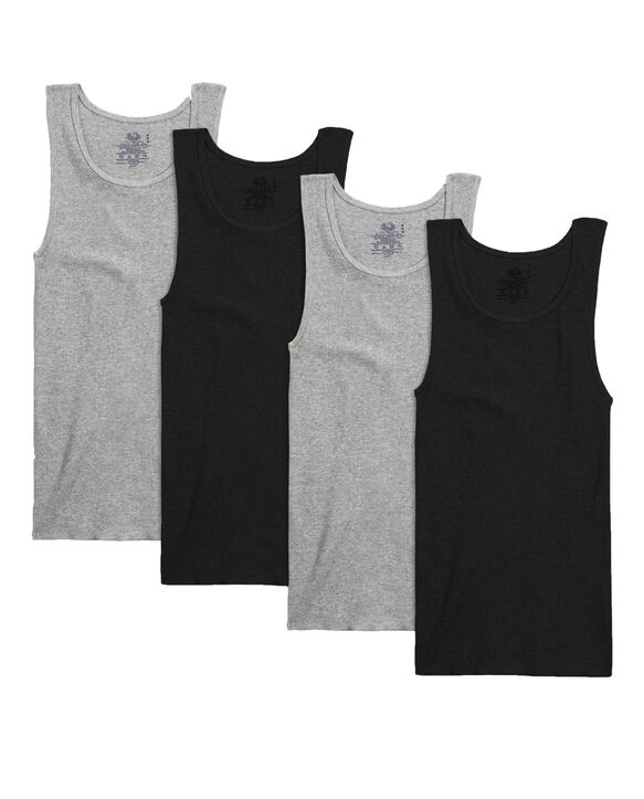 Men's Black/Gray A-Shirts, 4 Pack, Extended Sizes Black/Grey