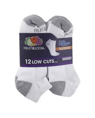 Men's Dual Defense Low Cut Socks, 12 Pack, Size 6-12 WHITE/GREY