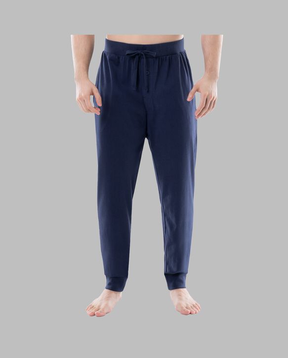 Fruit of the Loom Men's Jersey Short Sleeve Henley Top and Jogger Pant, 2 Piece Set RED/NAVY