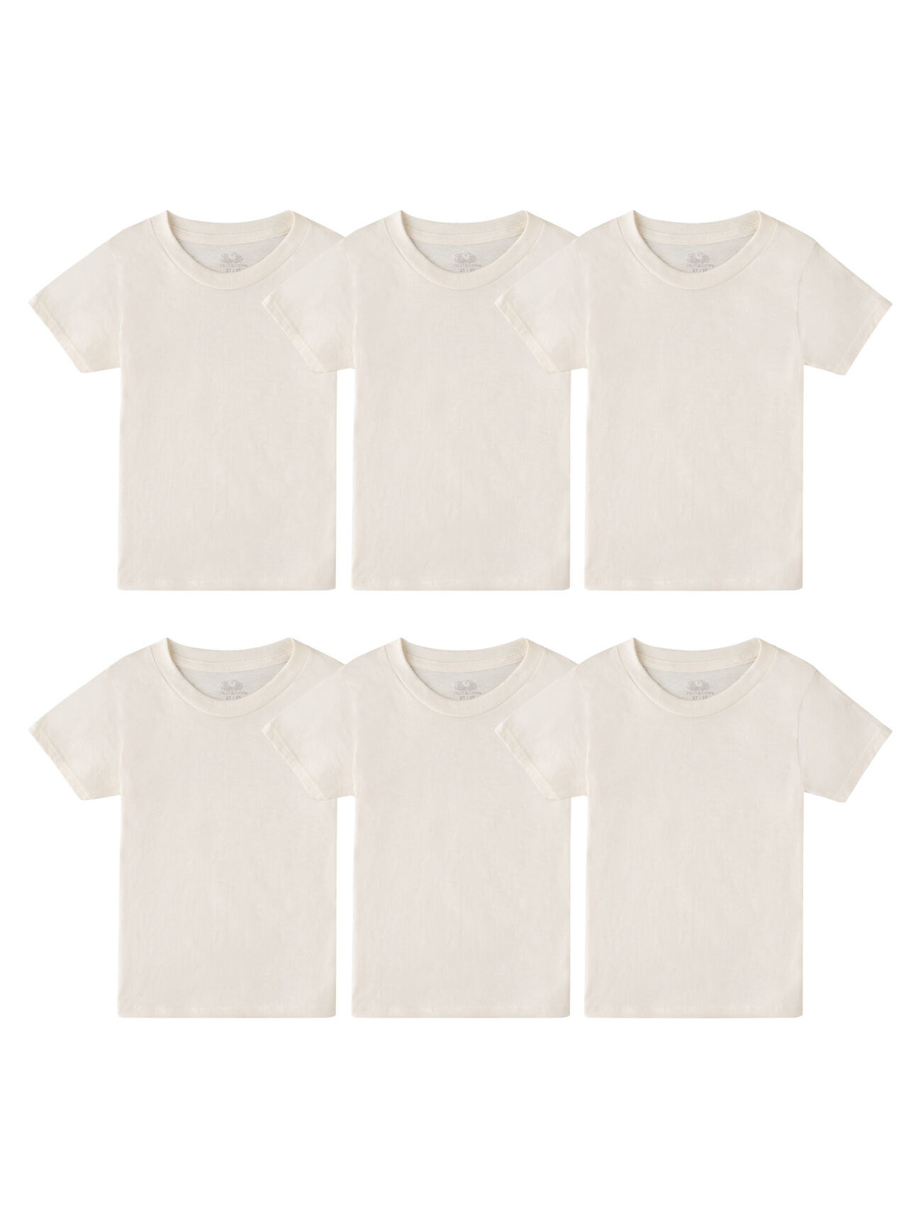 Toddler Boys' Natural Cotton Crew T-Shirt, 6 Pack White