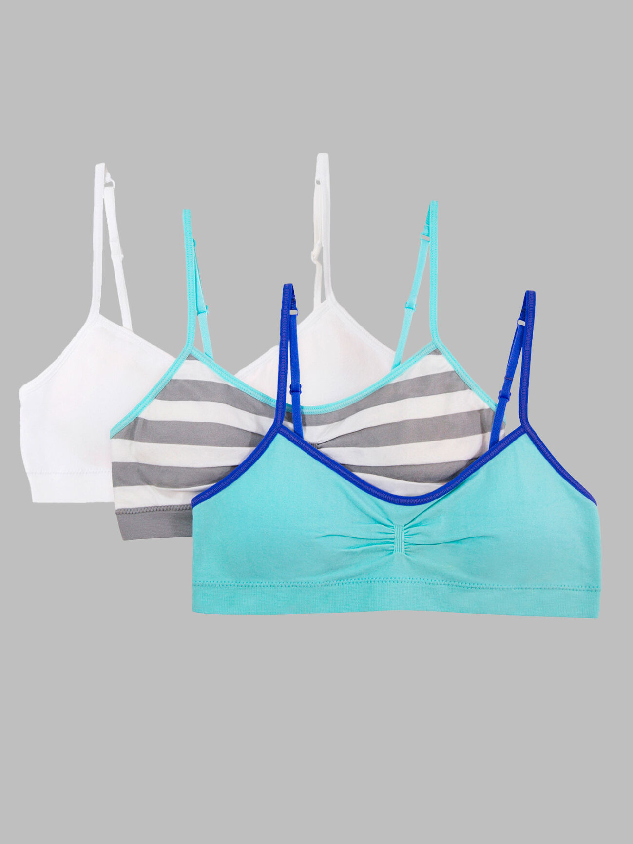 Girl's Seamless Trainer Bra with Removable Modesty Pads 3 Pack MED STRIPE / SOFT BLUE / WHITE