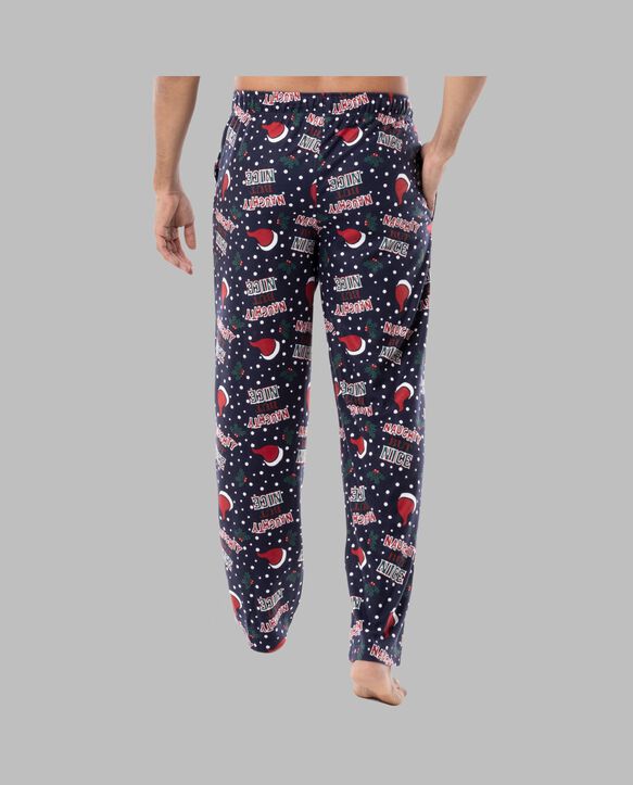 Fruit of the Loom Men's Holiday and Plaid Microfleece Sleep Pant, 2 Pack NAUGHTY BUT NICE/NAVY PLAID