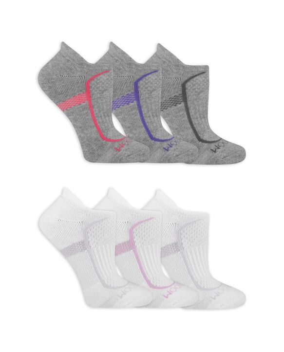 Women's CoolZone Cotton Cushioned No Show Tab Socks 6 Pair Gray