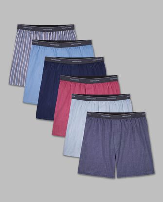 Men's Exposed Waistband Woven Boxers, Assorted 6 Pack ASSORTED