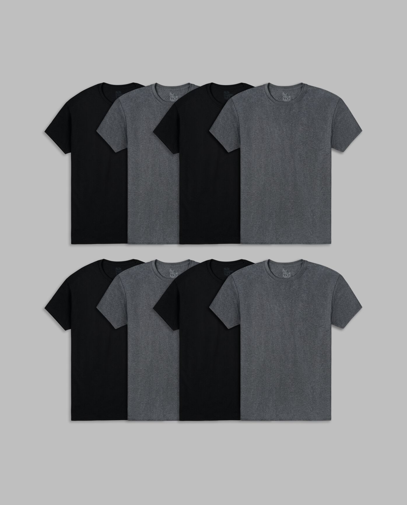Men's Short Sleeve Active Cotton Crew T-Shirt, Black and Gray 8 Pack Black and Gray