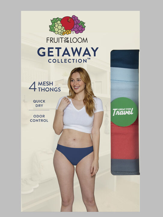 Women's Fruit of the Loom Getaway Collection™, Cooling Mesh Thong Underwear, Assorted 4 Pack Assorted