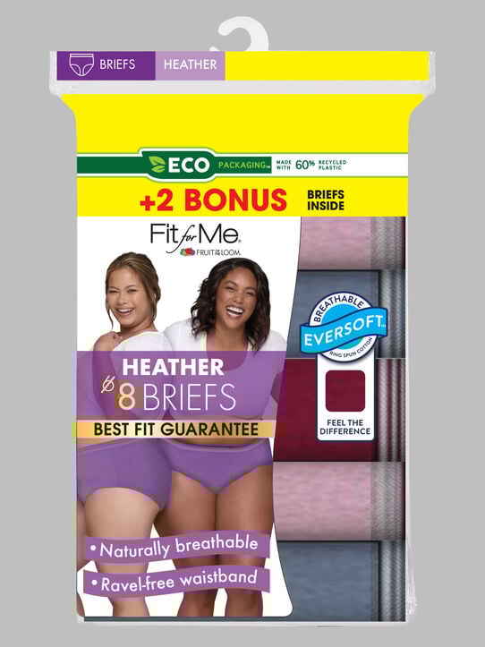 Women's Plus Fit for Me® Heather Brief Panty, Assorted 6+2 Bonus Pack