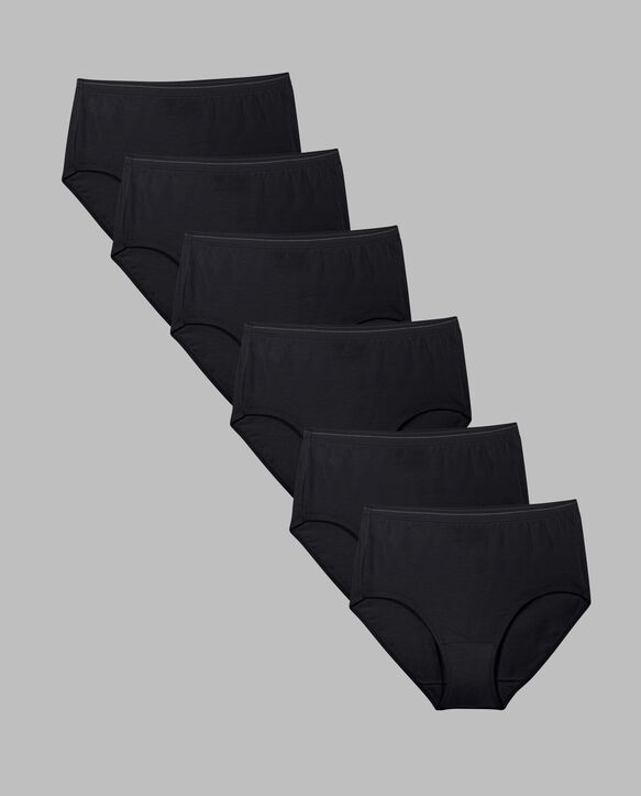 Women's Cotton Brief Panty, Black 6 Pack BLACK