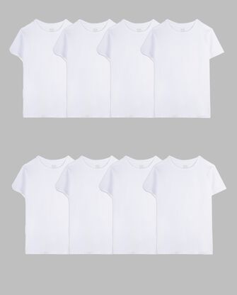 Boys' Short Sleeve Crew T-Shirt, White 5+3 Bonus Pack 