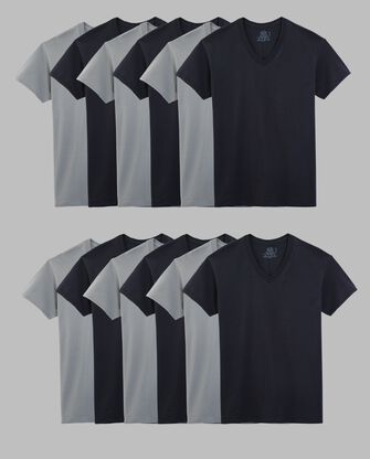 Men's Short Sleeve V-Neck T-Shirt, Black and Grey 6 Pack 