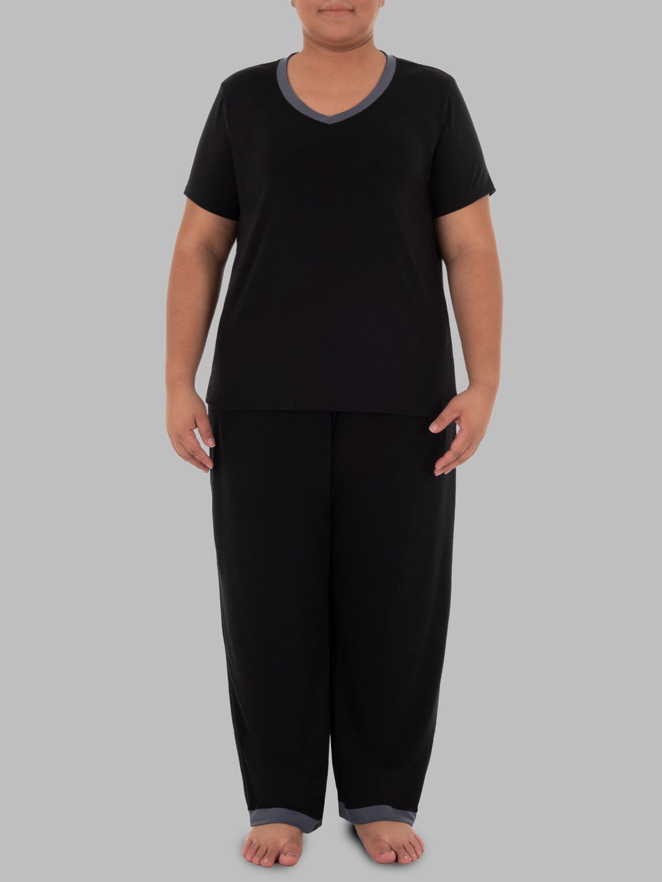 Women's Plus Fit for Me® Soft & Breathable V-Neck Pajama,  2 Piece Pajama Set BLACK SOOT