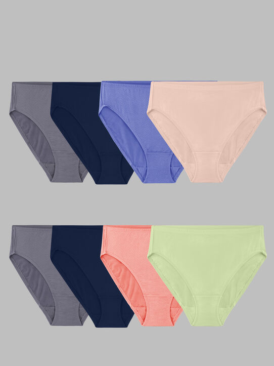 Women's Breathable Micro-Mesh Hi-Cut Panty, Assorted 6+2 Bonus Pack