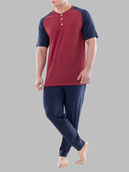 Fruit of the Loom Men's Jersey Short Sleeve Henley Top and Jogger Pant, 2 Piece Set RED/NAVY