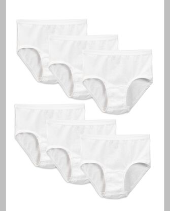 Girls' White Cotton Brief Panty, 6 Pack 