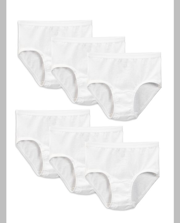 Girls' White Cotton Brief Panty, 6 Pack White