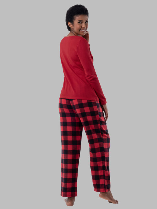 Women's Flannel Top and Bottom,  2 Piece Pajama Set RADIANT RED/ BUFFALO CHECK