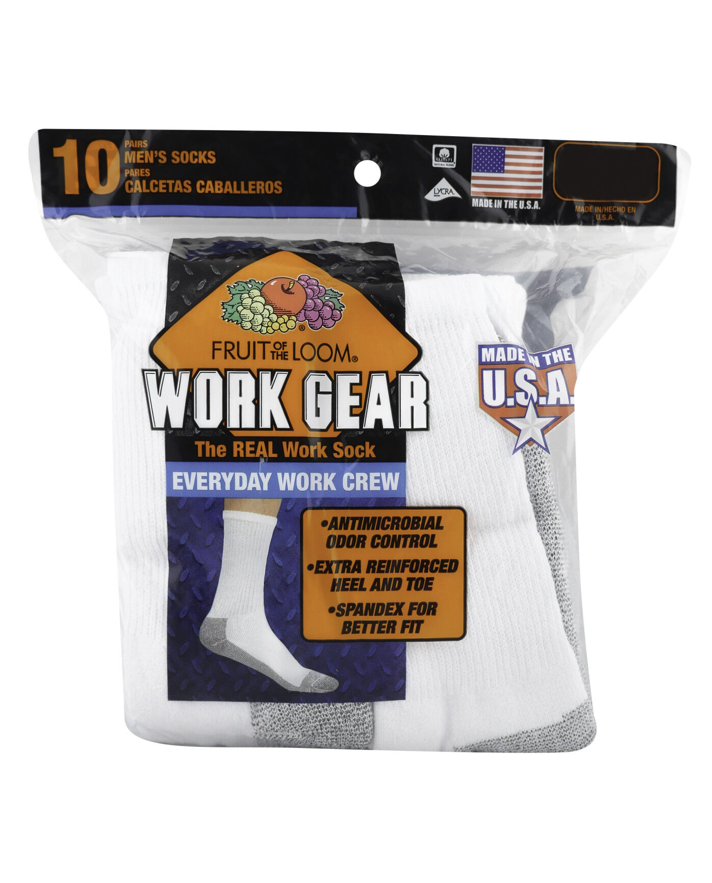 Men Socks Fruit of the Loom Cotton Work Gear Crew Cushioned Wicking Durable 