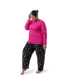 Women's Plus Sleep Top & Fleece Bottom Set HOT PINK/CHRIMAS LIGHTS