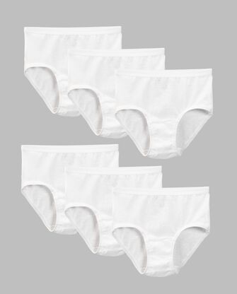 Girls' Cotton Brief Underwear, White 6 Pack White