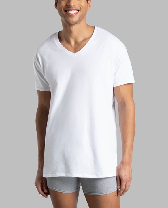 Men's Short Sleeve V-neck T-Shirt, Extended Sizes White 6 Pack White
