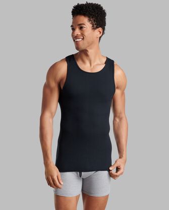Men's Active Cotton blend A-Shirt, Black and Gray 8 Pack 