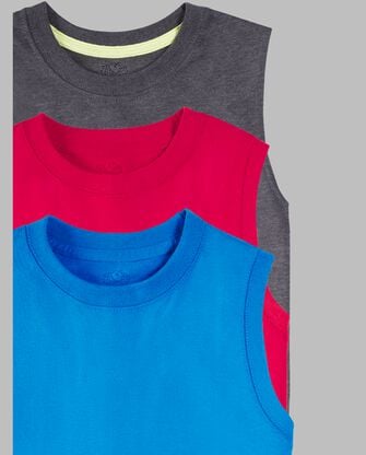 Boys' Supersoft Sleeveless Muscle Shirts, 3 Color Pack Varsity Asst.
