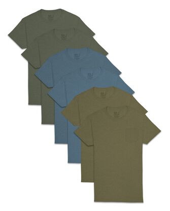 Men’s Short Sleeve Assorted Pocket T-Shirt, Extended Sizes, 6 pack 