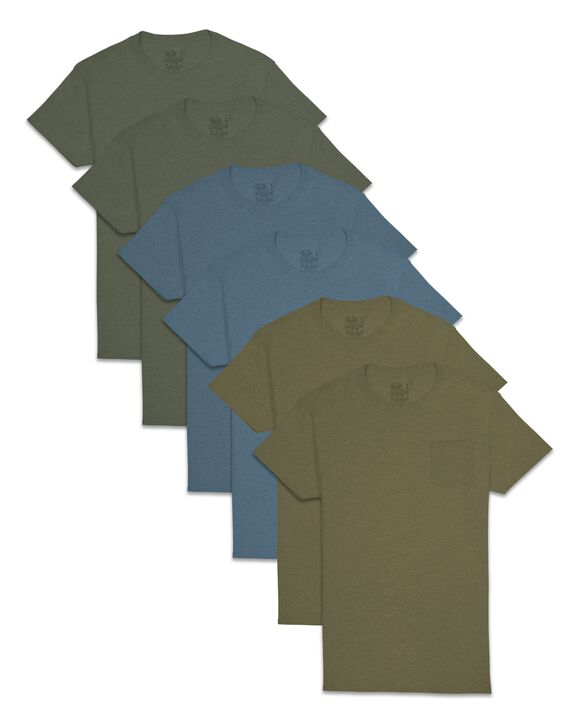 Men’s Short Sleeve Assorted Pocket T-Shirt, Extended Sizes, 6 pack ASSORTED