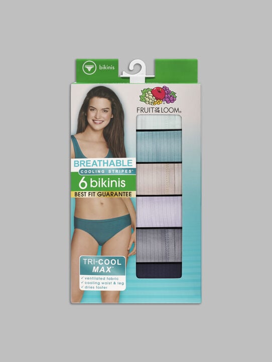 Women's Breathable Cooling Stripes™ Bikini Panty, Assorted 6 Pack ASST