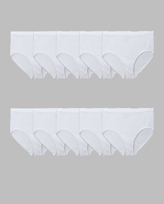 Women's Plus Fit for Me® Cotton Brief Panty, White 10 pack 