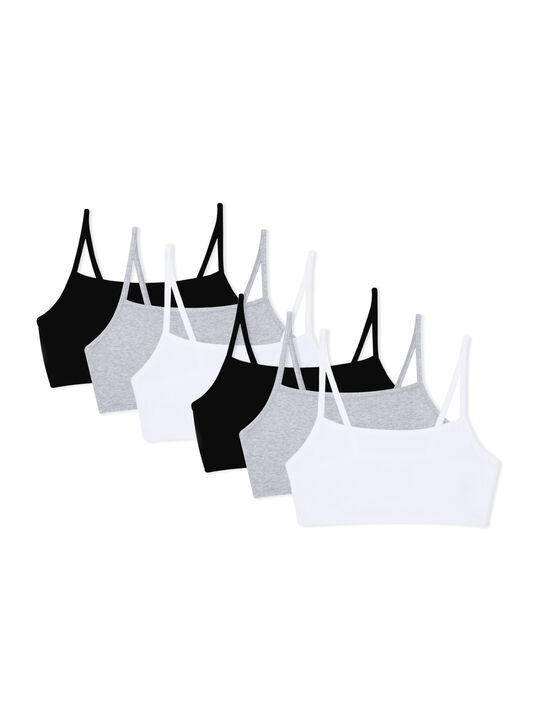 Women's Strappy Sports Bra, 6 Pack WHITE/ HEATHER GREY/ BLACK