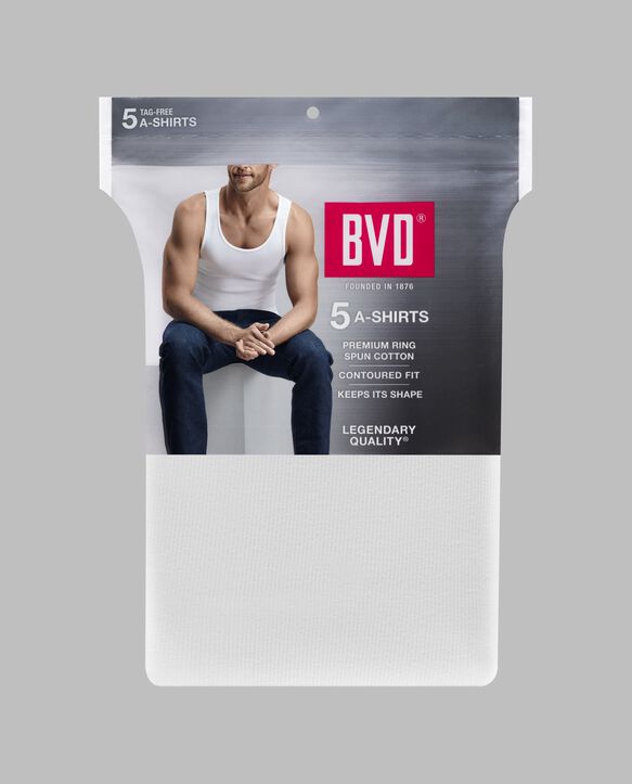 BVD® Men's Cotton A-Shirt, White 5 Pack White