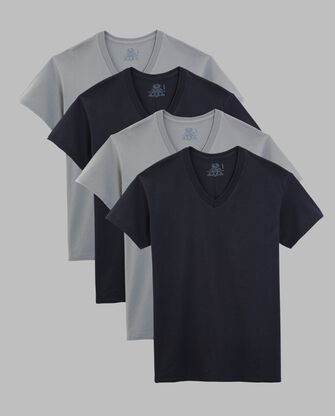 Men's Short Sleeve V-Neck T-Shirt, Extended Sizes Black and Grey 4 Pack Black and grey