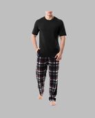 Fruit Of The Loom Men's Short Sleeve Jersey Knit Top and Fleece Sleep Pant, 2 Piece Set BLACK AND RED PLAID SET