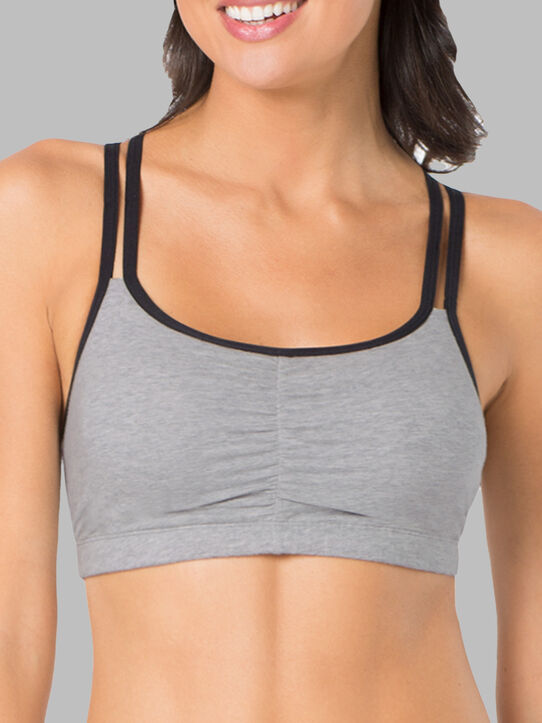Women's Strappy Sports Bra, 3 Pack BLUSHING ROSE WITH BLACK/CHARCOAL/BLACK