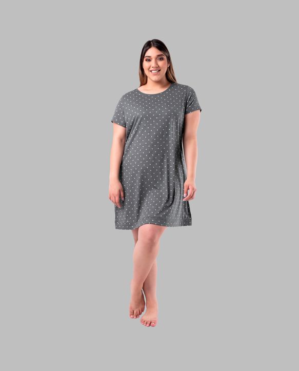 Women's Plus Fit for Me® Soft & Breathable Pajama Sleepshirt CHARCOAL PIN DOT