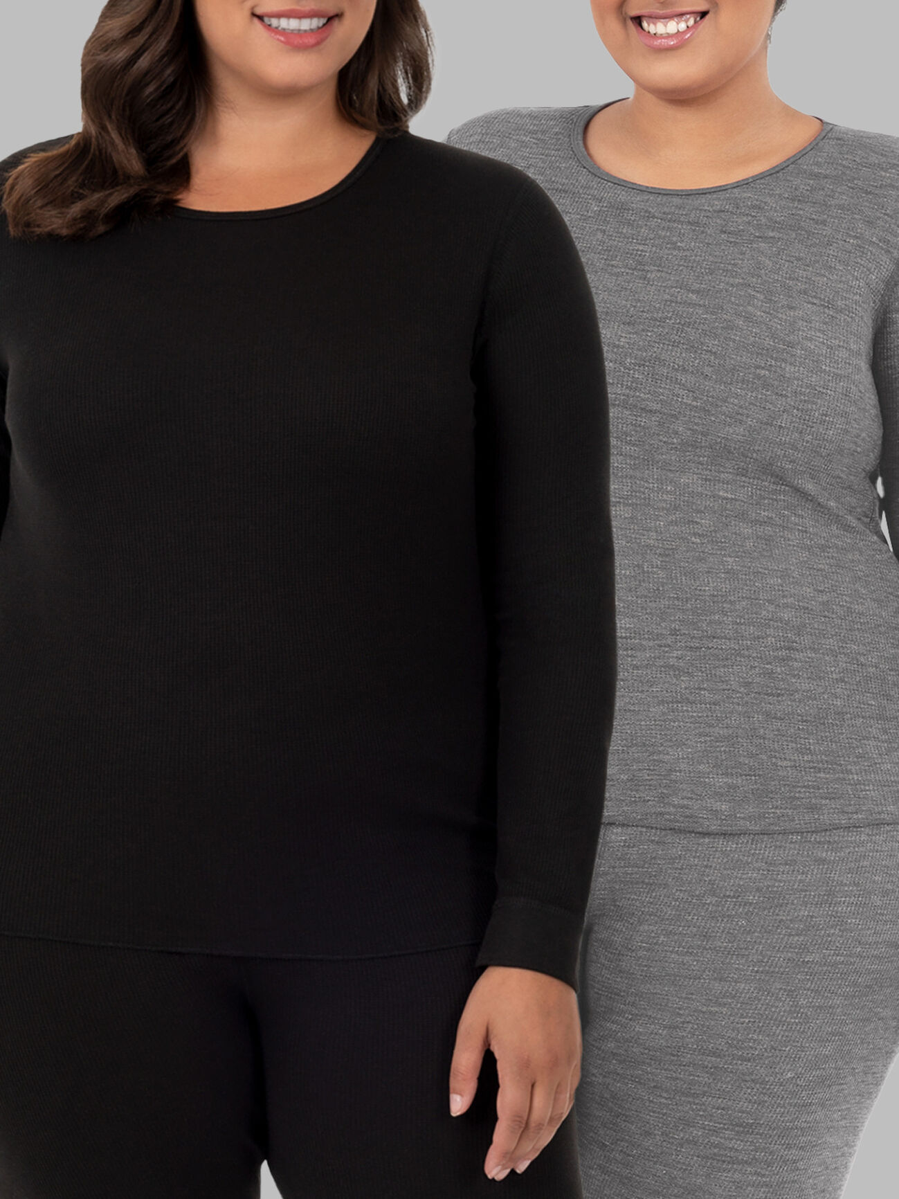 Women's Plus Size Crew Neck Waffle Thermal Top, 2 Pack BLACK/SMOKE INJECTION HEATHER